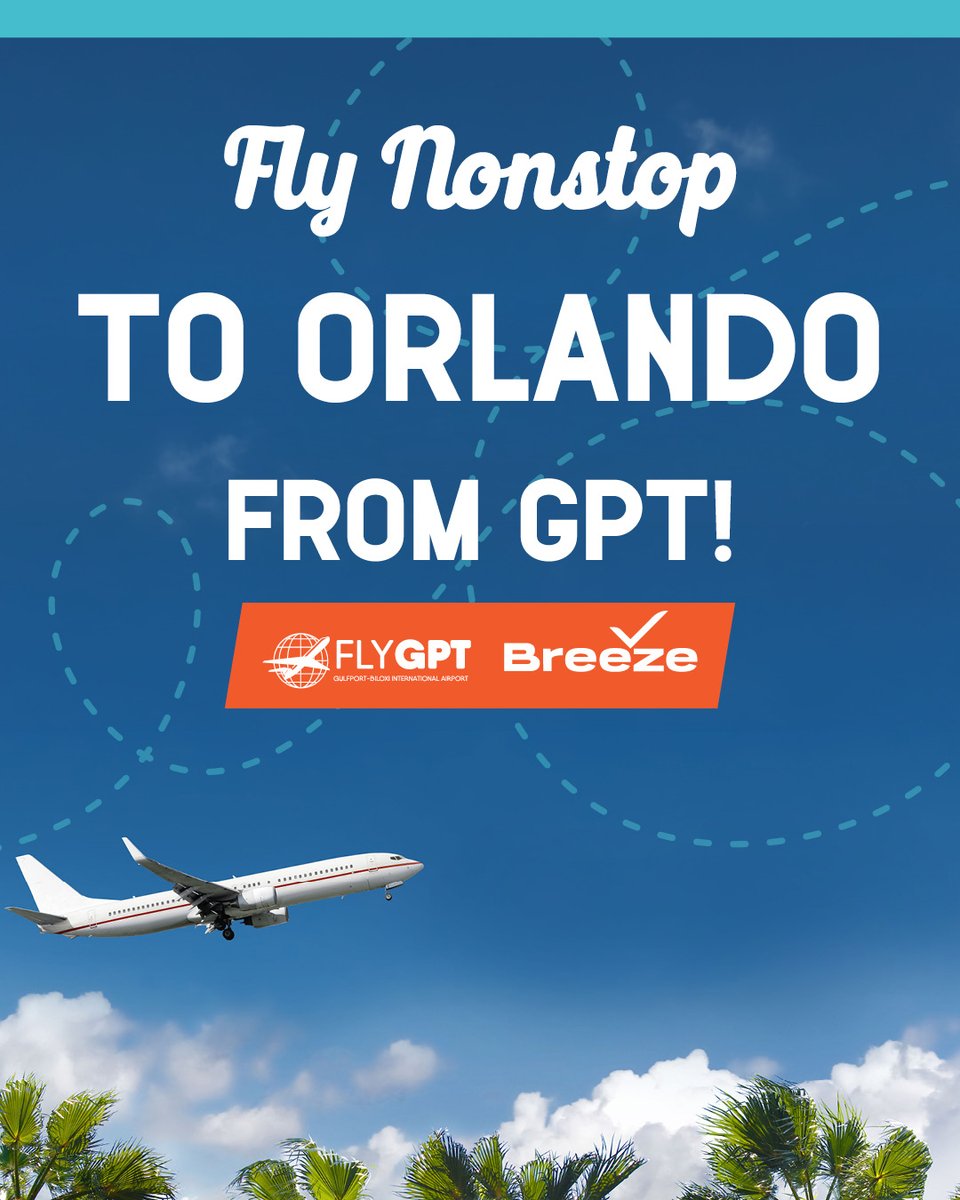 FlyGPT's tweet photo. Summer is coming, and Orlando is always a family favorite destination!

Make lifelong memories and get there easily with a nonstop flight from GPT on Breeze Airways.

Start planning your summer adventure at https://t.co/FtqKP5fpHV today! https://t.co/k5jQqAOo1C