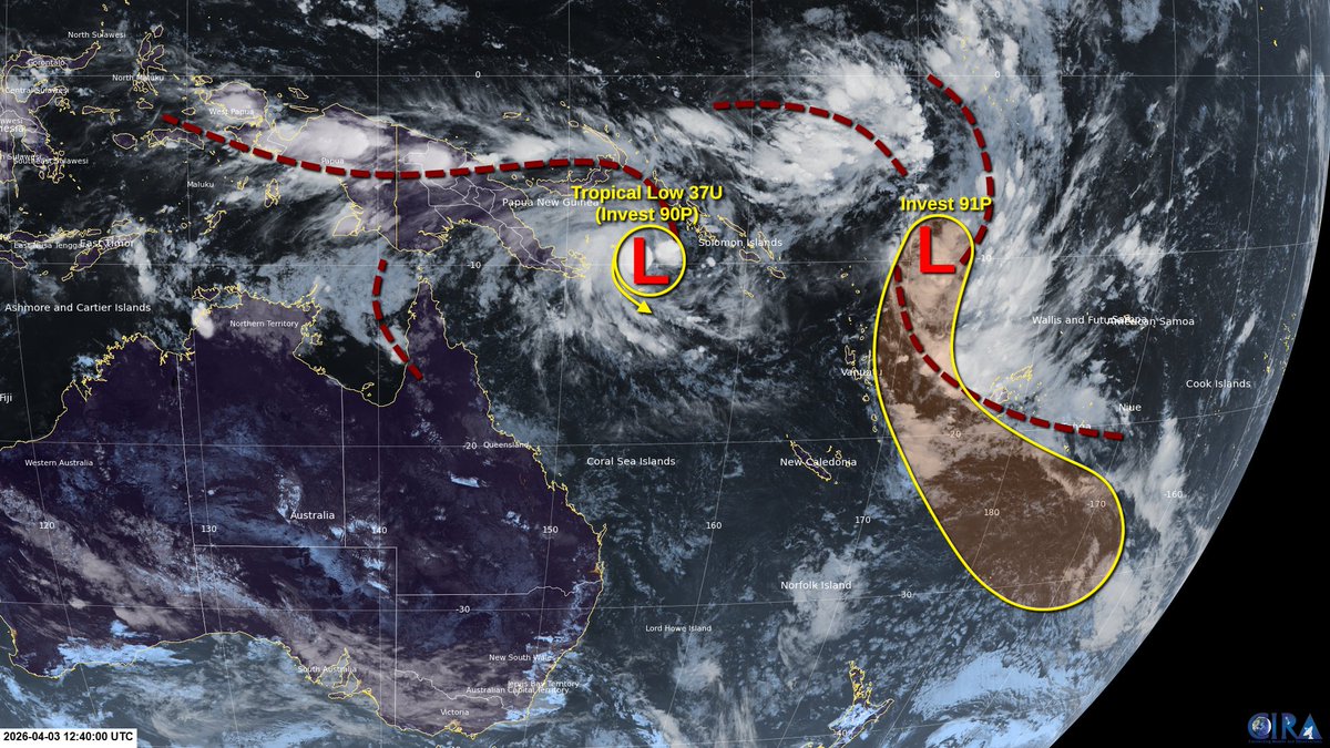 WillWeatherRVA's tweet image. Meanwhile, Invest #91P is gradually consolidating to the NE of #Vanuatu and could become a tropical depression over the weekend and a TC early next week. While 91P will likely avoid direct landfalls, it could bring gusty winds and heavy rain to #Fiji and #Tonga by midweek.