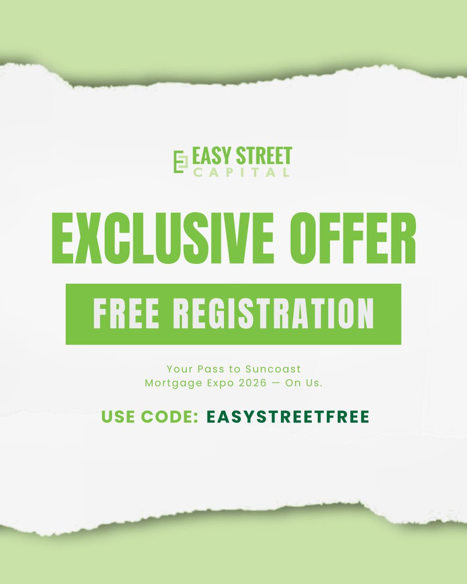 EasyStreetCap's tweet photo. Heading to Suncoast Mortgage Expo 2026 in Tampa? Meet our team at Booth 430 to talk easy fix &amp; flip, DSCR rental, and new construction financing.

Get your pass on us — use code EASYSTREETFREE for free registration.
➡️ https://t.co/0lEf6OKEle https://t.co/kFEmCWKWqV