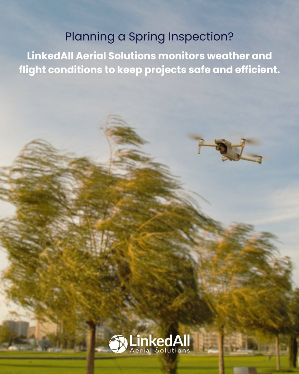 LinkedallAerial's tweet photo. Windier spring conditions will impact drone stability and data accuracy.

Knowing wind thresholds helps crews decide when to fly and when to wait. Our team plans flights carefully so your inspections stay safe and reliable. Learn more with our team. https://t.co/au95tBhGFa