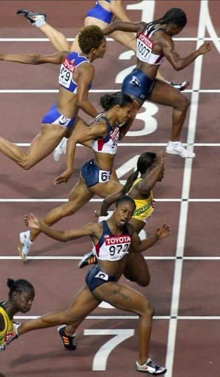 kemal_e_forde's tweet photo. One of the most controversial 100m finishes? The Womens’ 100m at the 2007 Osaka World Championship had one of the most controversial finishes which had the athletes waiting almost ten minutes before a winner was announced. Veronica Campbell created history by becoming the first Jamaican woman a 100m major championship gold medal with her time of 11.01seconds. Lauryn Williams of the United States earned silver with the same time and her countrywoman Carmelita Jeter earned bronze with 11.02seconds.