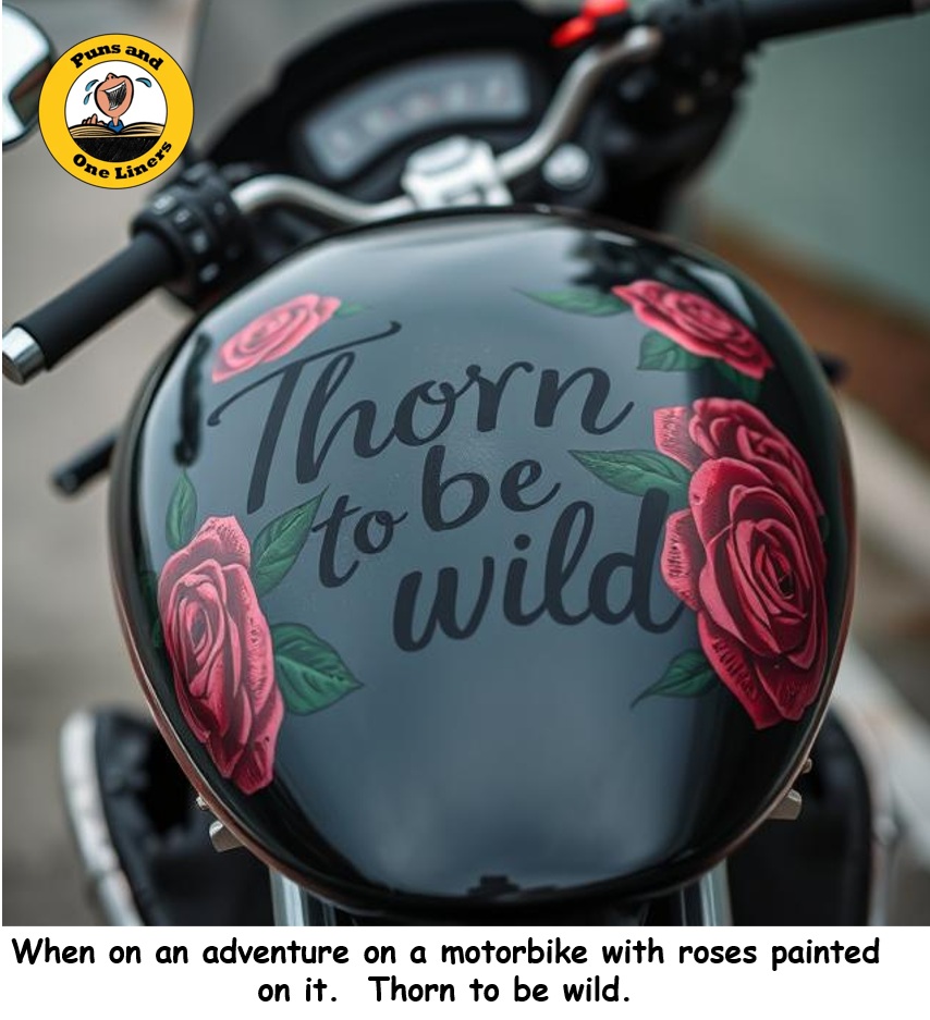 punsandoneliner's tweet image. When on an adventure on a motorbike with roses painted on it.  Thorn to be wild. 

punsandoneliners.com/randomness/mot…    #motorbike #motorbikejokes #joke