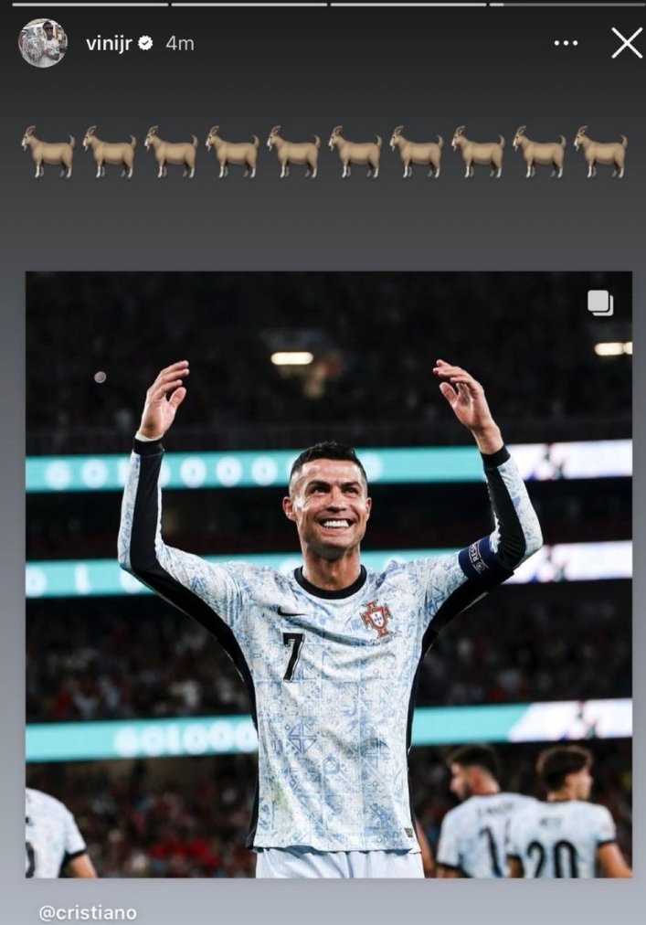 🚨 Vinicius Jr on IG. ❤️🔙

"🐐🐐🐐🐐🐐🐐🐐🐐🐐🐐 @cristiano"