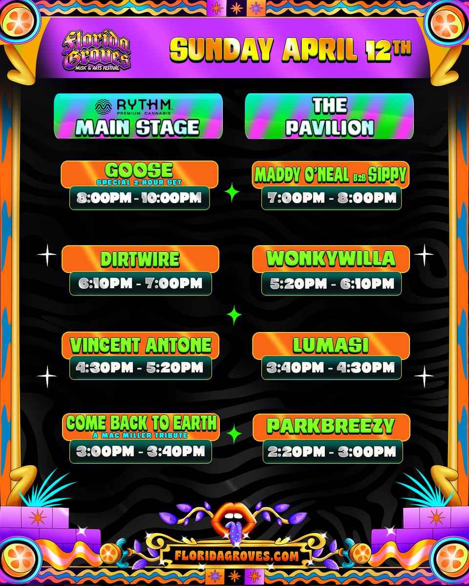 FlGrovesfest's tweet photo. SET TIMES HAVE ARRIVED ⏰ https://t.co/jmWy2vlU87