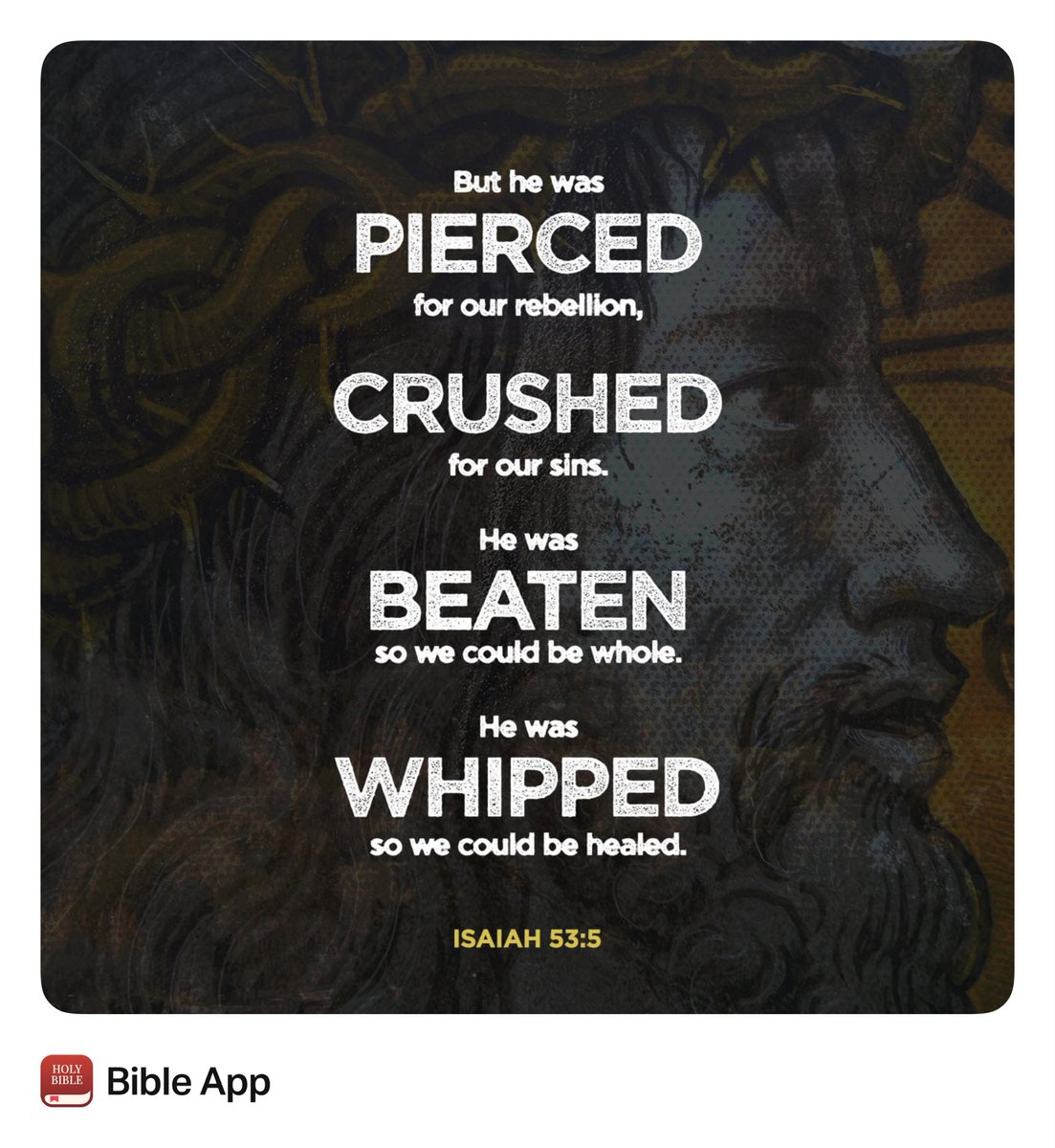Jeff_Musial's tweet photo. Happy Good Friday everyone!  Isiah 53.5 was written about 700 years before Jesus was crucified.  Wow. https://t.co/knCklhtS1c