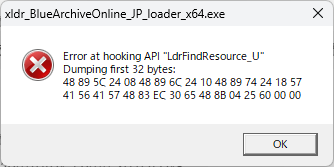 ブルアカPC版を起動しようとしたら「Error at hooking API
