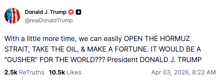 RoguePOTUSStaff's tweet photo. An American AF crew is on the ground, combat search and rescue is under way, somewhat credible information that the IIRC may have captured one or both, and this man is posting about stealing oil for money a "gusher" (whatever the hell that means).

Congress, GET HIM OUT!! https://t.co/doICZE3Z6a
