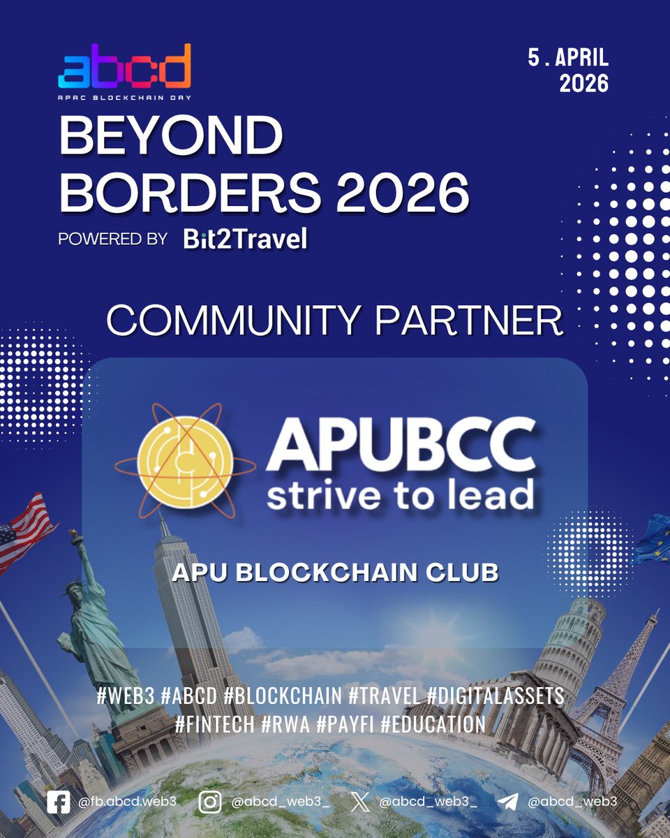 abcd_web3_'s tweet photo. 🎓🚀 Empowering the Next Generation! 🌍⚡

We are excited to welcome APU Blockchain Club as an official Community Partner for #abcd #BeyondBorders on April 5th!

As a dynamic hub for academic innovation and future #Web3 leaders, @apubcc joins us at MOOLO to bridge the gap between education and the global digital frontier. Together, we are nurturing the talents that will shape the borderless future of the APAC region. ���✨

Join the rising force of the #blockchain movement and build the future today! 🛫🔥

📅 5 April 2026 | 3PM - Late
📍 MOOLO Kitchen & Bar
🎟 Claim your spot: https://t.co/6FXT7ND2ce