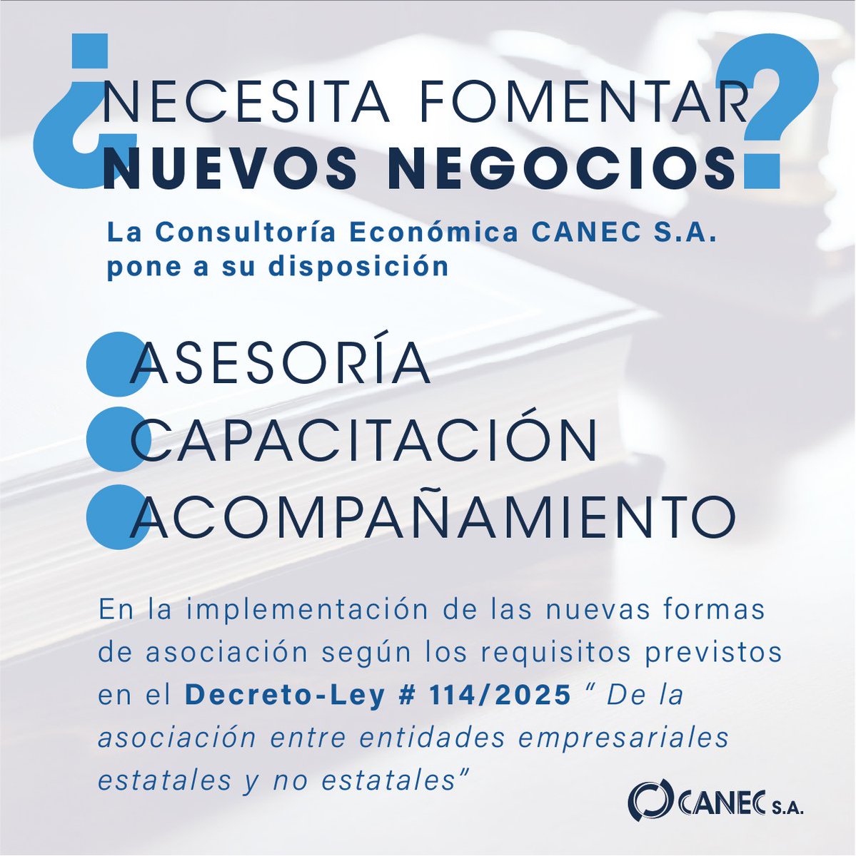 Canec_SA's tweet photo. #CANEC S.A. brinda:
🔹️Asesoría
🔹️Capacitación
🔹️Acompañamiento
Para lograr asociaciones que fomenten TUS NEGOCIOS, según los requisitos del Decreto-Ley 114 del 2025.
#ExperienciaParaCrecer #ConsultoríaEconómica https://t.co/DT0FkmFxLP