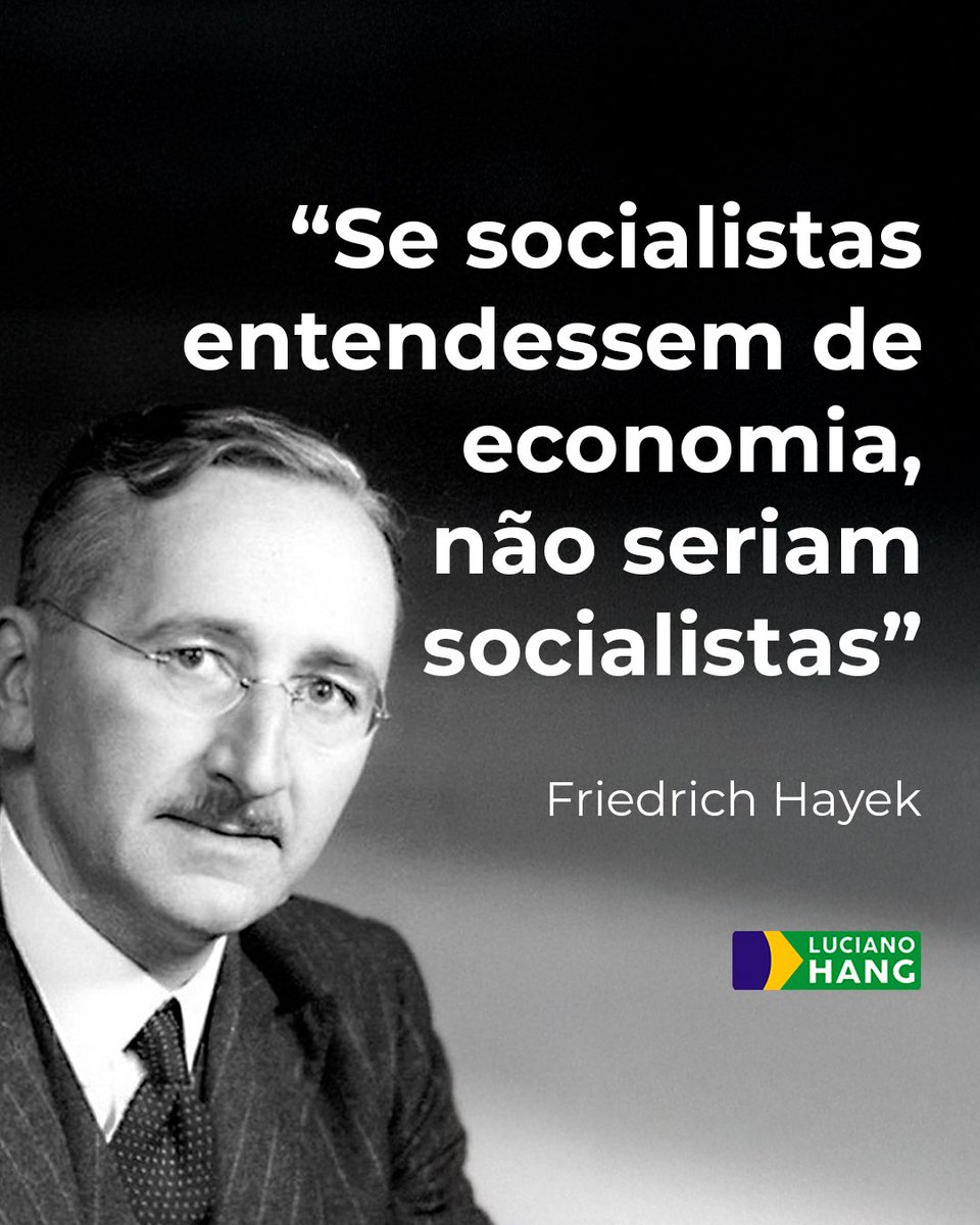LucianoHangBr's tweet photo. Ideologias furadas podem afundar um país! 

Compartilho com vocês essa frase que vi nas redes sociais que é do economista austríaco e vencedor do Nobel de Economia em 1974, Friedrich Hayek.

Essa frase faz refletir sobre algo importante: o que realmente gera desenvolvimento? Ao longo da história, os países que prosperaram foram aqueles que valorizaram a liberdade econômica, incentivaram quem produz, não acreditaram no conto do vigário e abriram espaço para o trabalho crescer.

Não existe riqueza sem produção, não existe crescimento sem esforço e não existe oportunidade sem liberdade. Não tem como dividir riqueza se não houver trabalho. No papel, na ideia, tudo é lindo, mas na prática o socialismo não funciona. Exemplos não faltam: Cuba, Venezuela, Coreia do Norte e tantos outros países.

Acredito em um Brasil onde as pessoas possam empreender, trabalhar e conquistar o seu espaço com dignidade. Onde o mérito seja reconhecido e onde o Estado não atrapalhe quem quer crescer.

E você, acredita que o Brasil precisa de mais liberdade econômica? Me conta aqui nos comentários.
