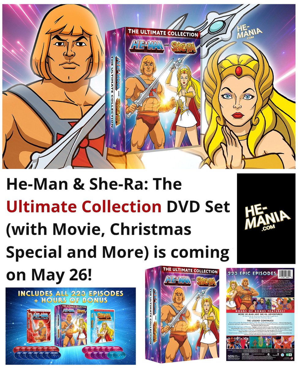 He-Man &amp; She-Ra: The Ultimate Collection DVD Set (with Movie, Christmas Special and More) is coming on May 26!

Details at He-Mania .com 💥

#MastersoftheUniverse #MOTU #HeMan #SheRa #SPOP #DVD #SheraPrincessofPower #Filmation #Cartoons #PhysicalMedia