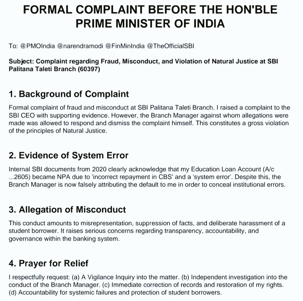 Raa_Navghan's tweet image. @narendramodi 
@PMOIndia @RBI, Wy r managers given authority tosolve complaints against themselves on behalf ofthe #SBI CEO? I demand a Vigilance inquiry into this cover-up and immediate restoration of my fundamental rights. #BankingFraud #SBI #DigitalIndia #JusticeForStudents