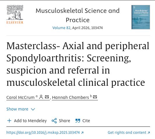 MSKPhysioJnl's tweet image. 💡#Masterclass - check out our NEW masterclass on the Screening of #Axial and #Peripheral Spondyloarthritis (AxSpA) by @carol_mccrum &amp;amp; @HannahLChambers - buff.ly/d13OHYD #SpondyloarthritisAwareness #MSKPractice #EarlyDiagnosisMatters #RheumatologyCare
