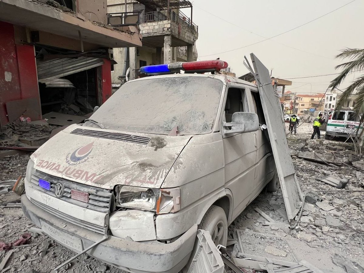 roqchams's tweet photo. Earlier today, Israel attacked first responders and ambulances in southern Lebanon; moments ago an Israeli drone strike near Salah Ghandour hospital in Bint Jbeil. https://t.co/xLPXHOCVJZ