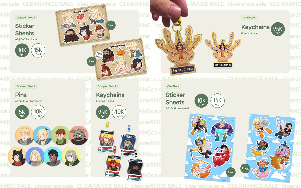 [likes and retweets are appreciated ✨]  

Hi, guys! I'm opening CF22 pre order🌱
Yuk dipesen 💚

🗓️ April 3 - April 13
📦 Pickup and Mail Order
🔗 bit.ly/lobakcf22po

💚 Pokemon, Coral Island, Dungeon Meshi, One Piece, Hoyoverse  

#comifuro22 #cf22catalogue