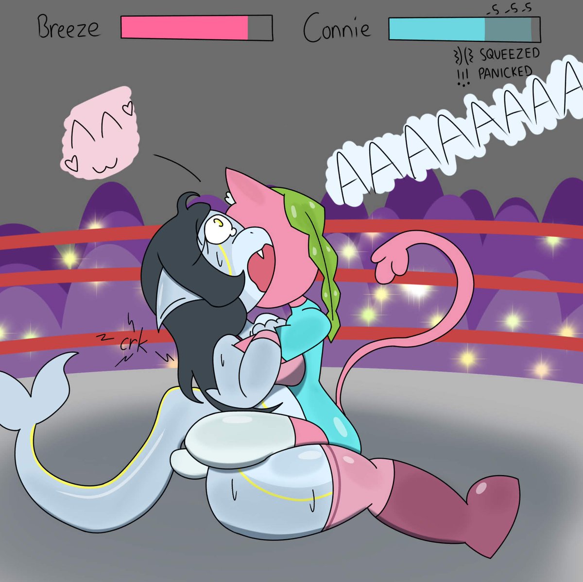 Comm for <a href="/Bknope12693/">Bknope</a> 
Jobber fight!
Breeze cinches in a tight bodyscissor and goes for a snuggle.
1/5