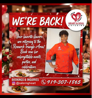 AgentGreenIII's tweet photo. For April's Small Business Spotlight I want to highlight my fellow Tar Heel, Dr. Cassandra Caldwell, owner of Heart &amp; Soul Catering. If you are in need of catering check her out! https://t.co/KDAgSJ1W5V