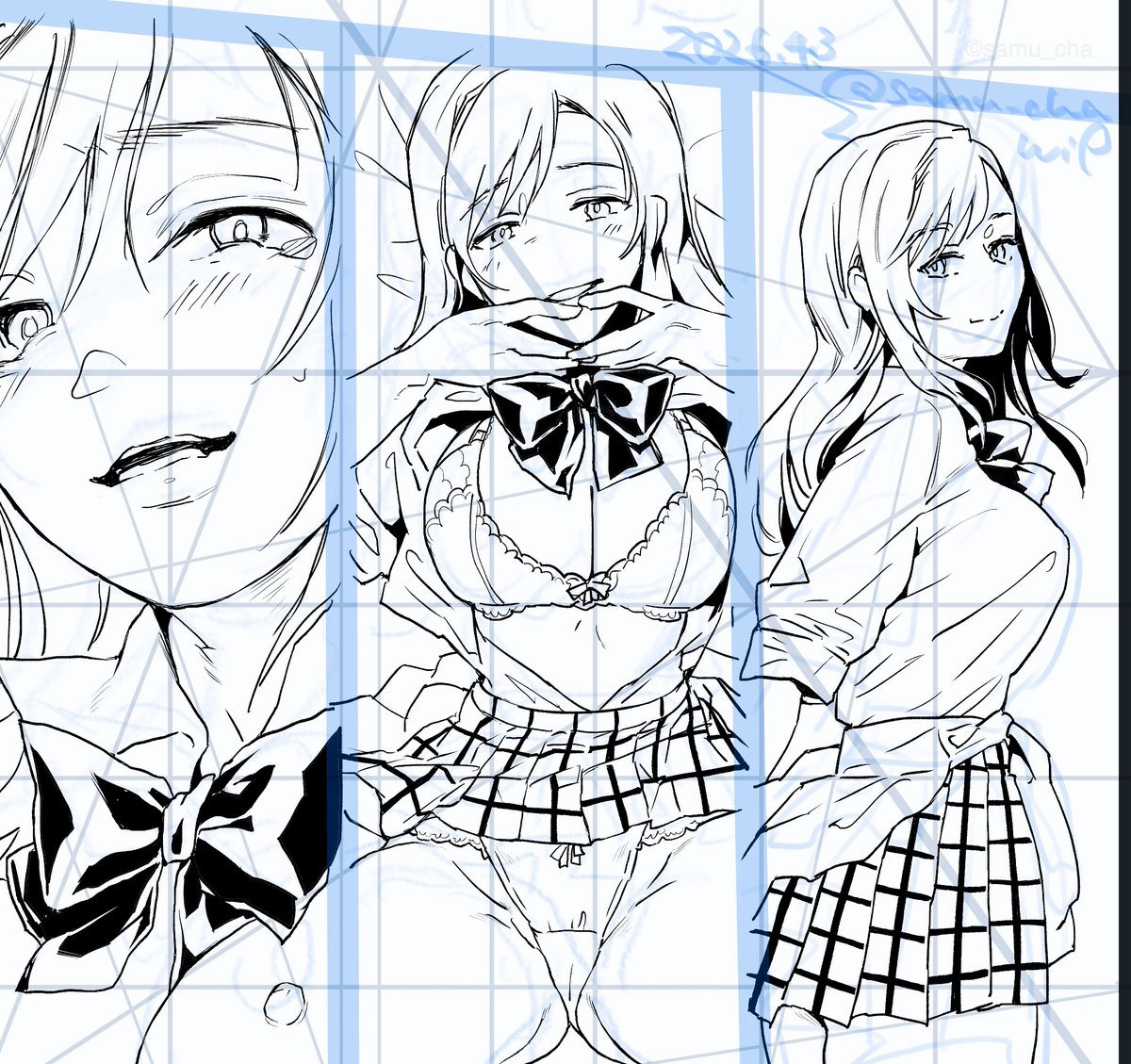 下書きを直接、線整えて線画にしてみた。ここで抜く人おらん(主人公の妄想カットイン)し、これでいい気がする。wip 