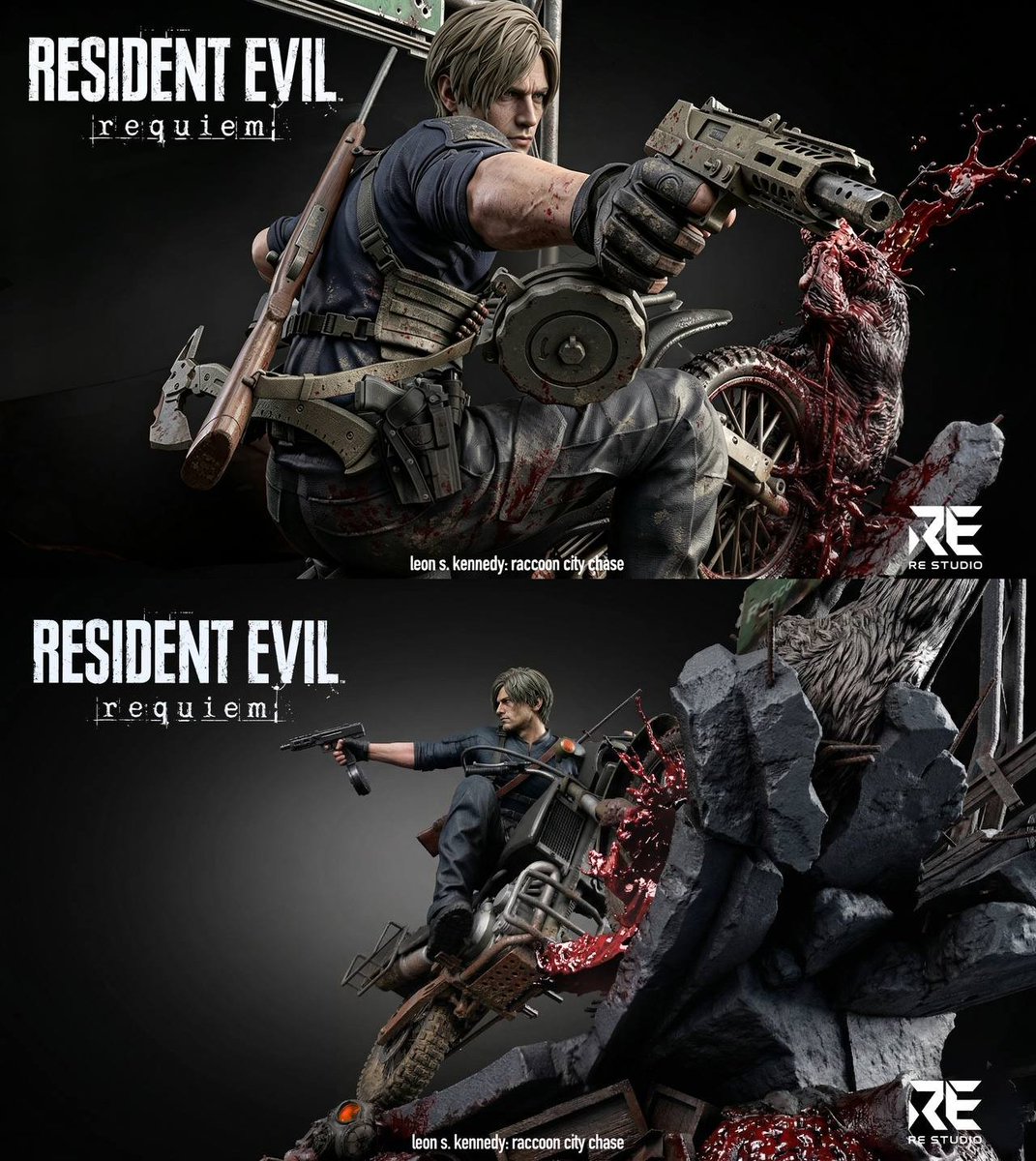 RE Studio Releases Stunning Leon S. Kennedy Statue: Chase in Raccoon City 🏍️

This collectible will be available in two different scales: 1/6 and 1/4, offering fans options in size and finish.

Product Details:
• Materials: Resin, clear resin, PU, ABS, and metal.
• 1/6 Scale: