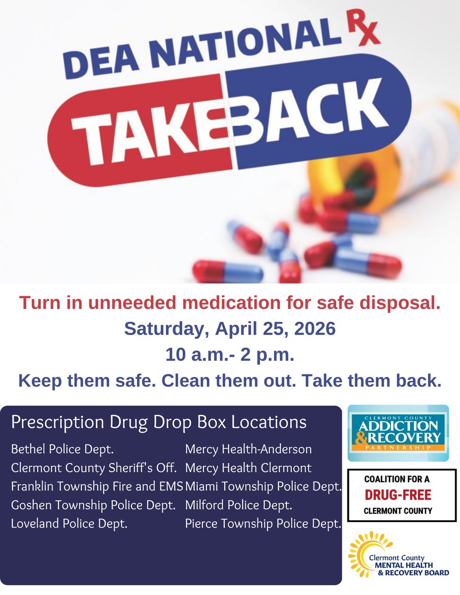 Saturday, April 25, 2026 is National Drug Take Back Day! For more information, visit getsmartaboutdrugs.gov/2026-national-…