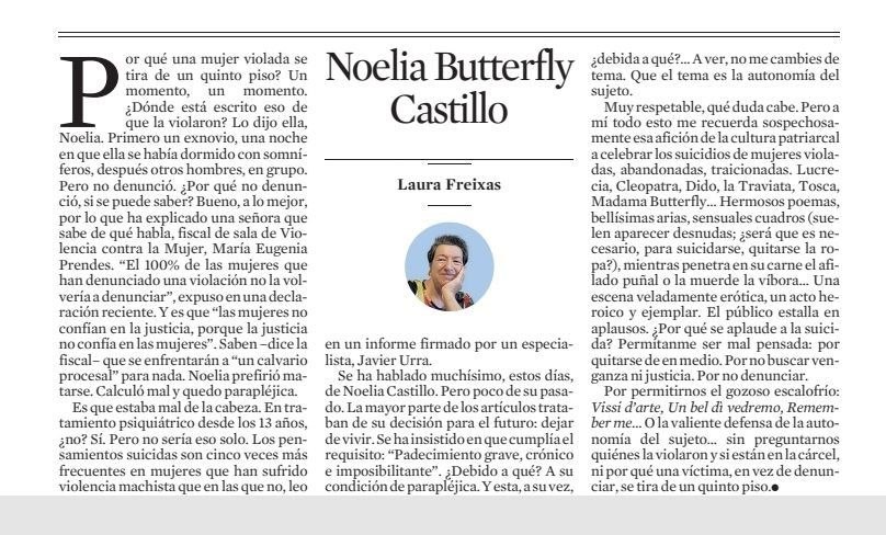 amparo_manes's tweet image. Hay que leer a Laura Freixas. Demasiadas Noelias😢🤦‍♀️
#Noelia 
#MuerteDigna
#VidaDigna