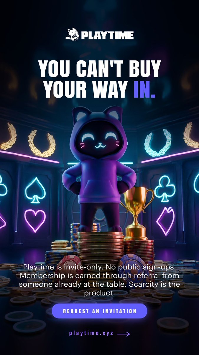 ginzagaming's tweet image. The door doesn't open because you knocked.
Someone already inside has to open it.
playtime.xyz
#Playtime #InviteOnly #CryptoPoker