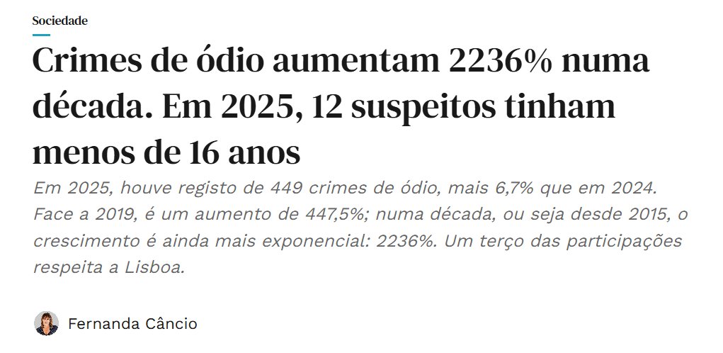 Sejamos claros. André Ventura, o Chega e os labregos em seu redor são a maior ameaça à segurança nacional dos portugueses. Assim como a irresponsável comunicação social portuguesa e os cobardes que oportunisticamente nos governam nos tempos que correm.