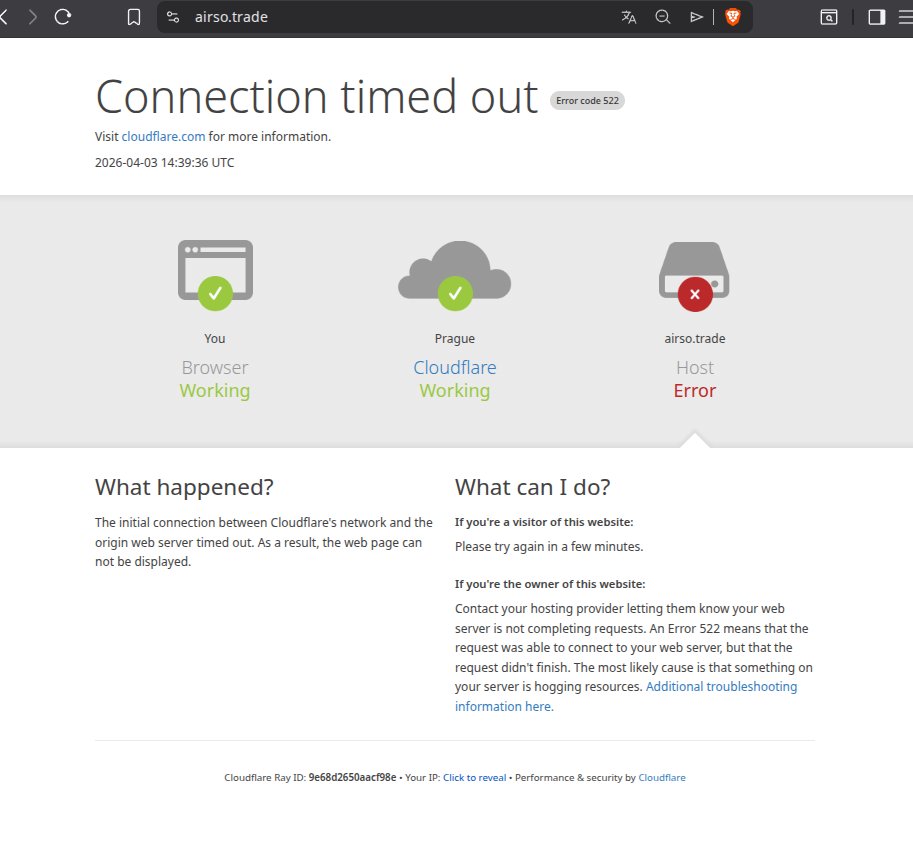 AIRSOtrading's tweet image. Critical update: AWS suspended our nodes (Error 522). We don’t wait for support tickets, we rebuild. ⚙️

Migrating the entire AIRSO ecosystem to Hetzner to ensure 100% bot uptime. Max 48h downtime. Thank you for your patience. 🛡️

#airso #algotrading