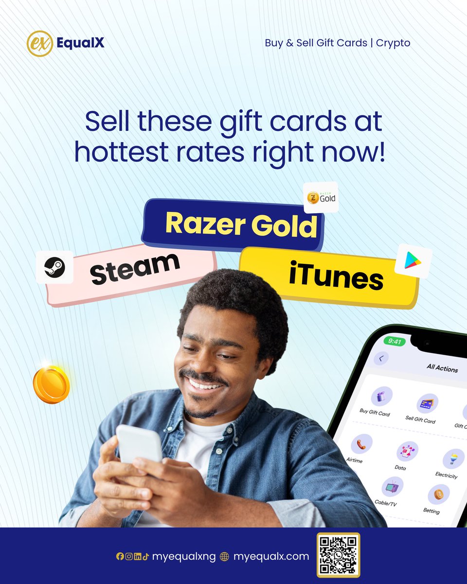 Myequalxng's tweet photo. Steam? Razer Gold? iTunes? We’re taking them all at rates that are actually "hot." If you’re wondering how to redeem gift card assets for the highest possible value today, the answer is EqualX.

#equalx #guftcardtocash #giftcardtrade https://t.co/kIwnqz80N3