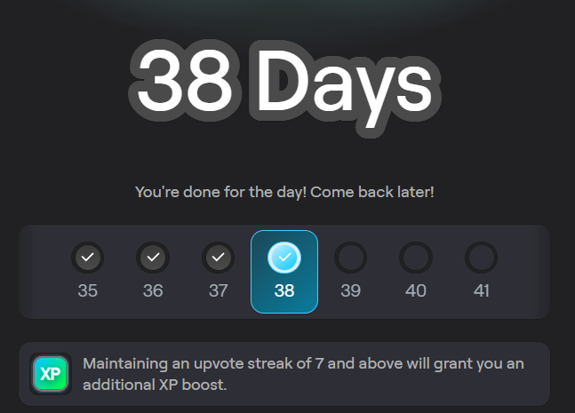 Thirty-eight days straight. More to come.

Vibing with <a href="/AbstractChain/">Abstract</a> 💚