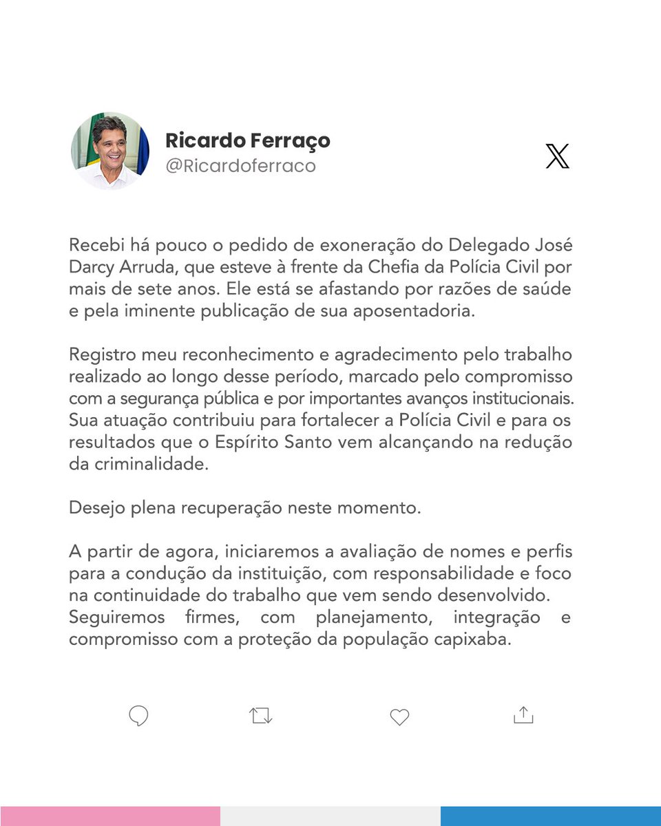 Desejo plena recuperação ao Delegado José Darcy Arruda.