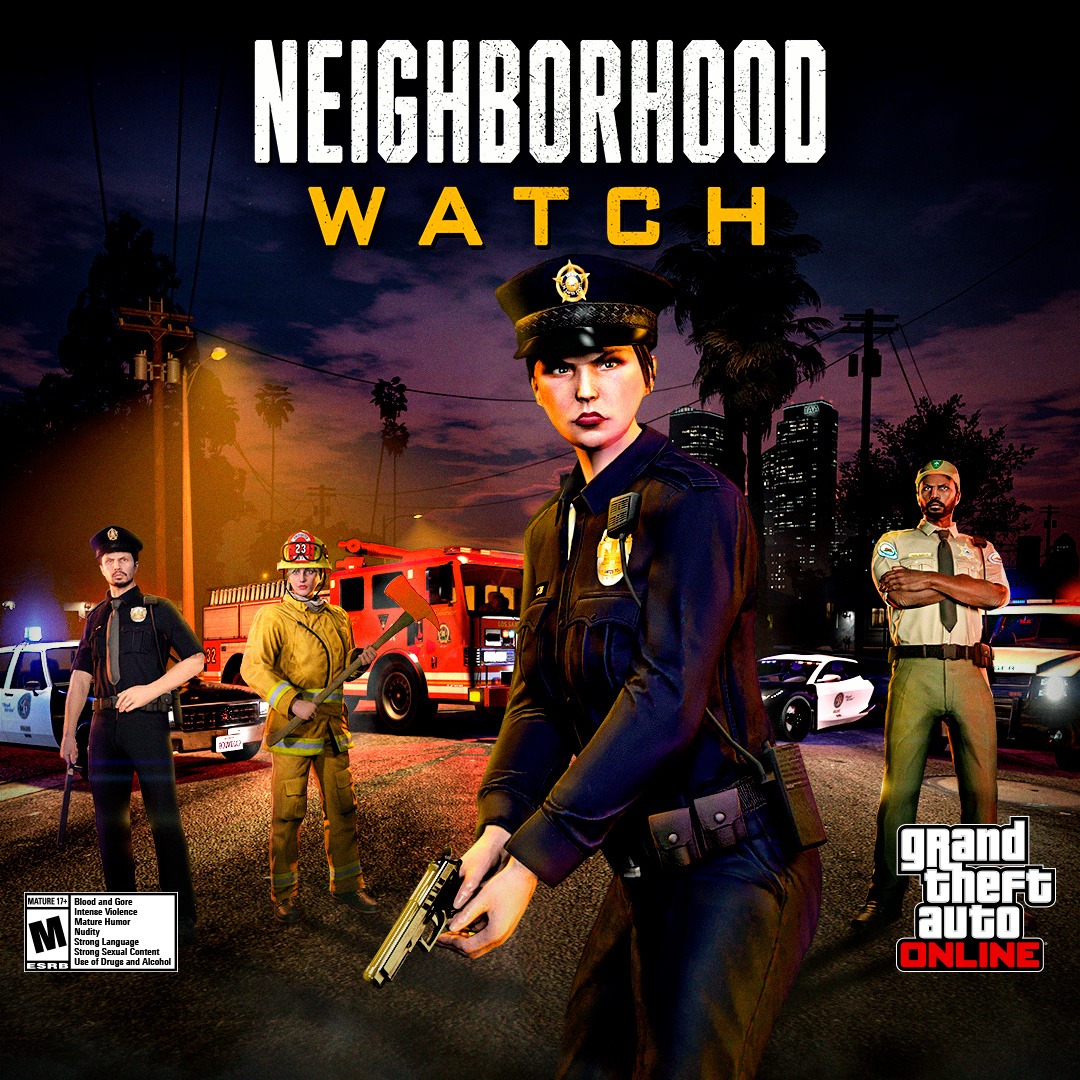 RockstarGames's tweet photo. Protect Los Santos and acquire new law enforcement vehicles, including the Bravado Buffalo Cruiser, during the GTA Online Neighborhood Watch Event.
 
Plus 2X Rewards on new Dispatch Work, Firefighter Bonuses, LEV discounts, and more.

Ends April 15.