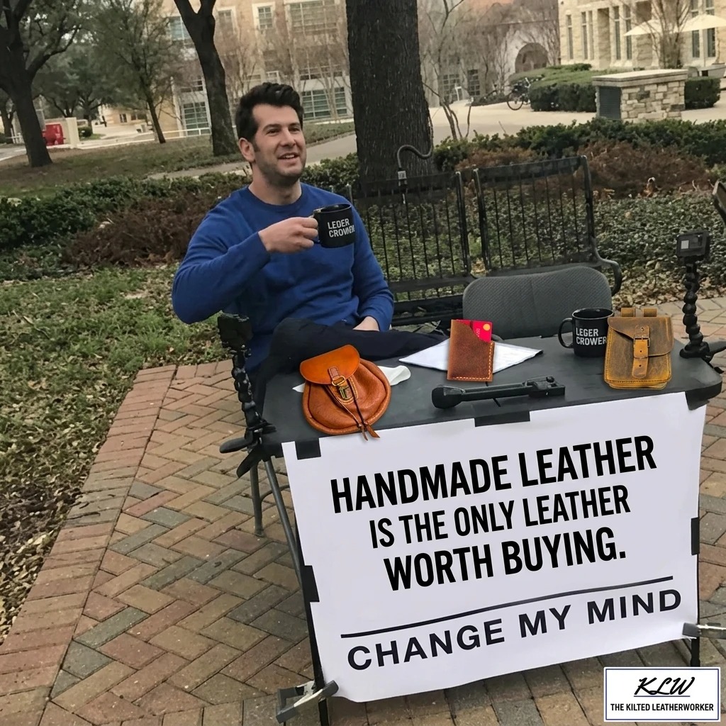 TKLW2024's tweet photo. The truth about "Genuine Leather"
Most store-bought leather is just painted scraps glued together. Handmade means full-grain, heirloom quality that lasts a lifetime. Change my mind... I’ll wait. ⏳ #leatherfacts #slowfashion #handmadeleather #buyitforlife #kiltedleatherworker https://t.co/ufzmrNVHgF