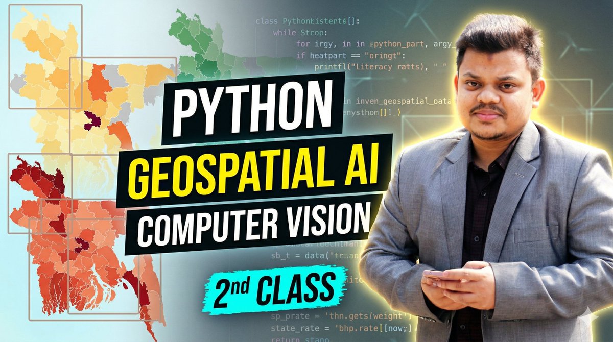 GISRSStudyHacks's tweet image. Tutorial about Python for Modern Geospatial AI &amp;amp; Computer Vision, 2nd class.
Tutorial link: youtube.com/live/oqHt7pa-f…

#Python
#GeospatialAI
#ComputerVision
#RemoteSensing
#GIS
#SatelliteImagery
#ArtificialIntelligence
#GeoPandas
#Rasterio
#SpatialAnalysis