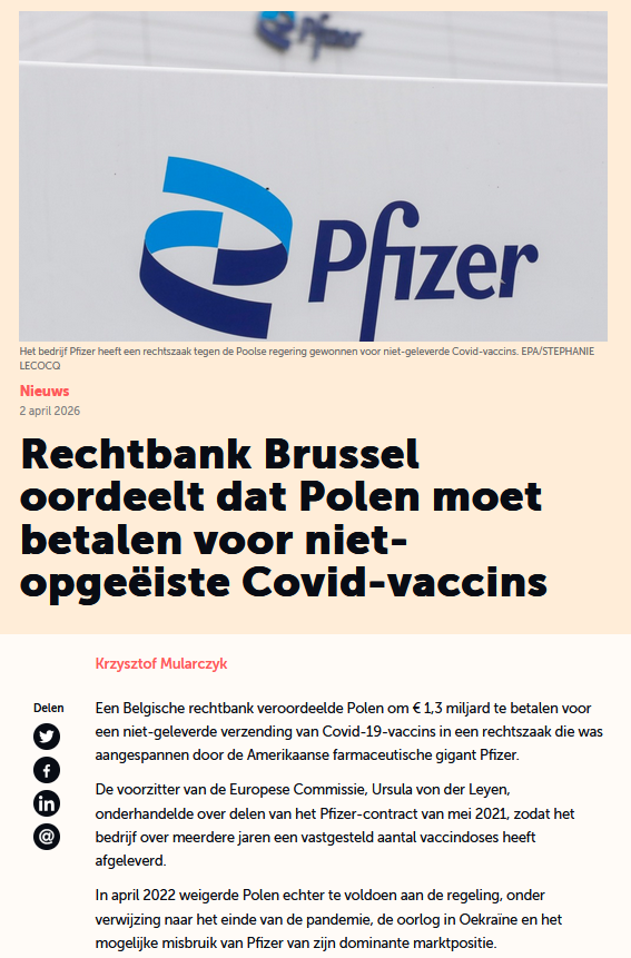 Miss_Royal73's tweet image. Een Belgische rechtbank heeft #Polen en #Roemenië bevolen om voor 2,2 miljard dollar aan #Covid_19-vaccins van #Pfizer en #BioNTech te kopen uit hoofde van een niet nagekomen #EU-overeenkomst. 🤡 💉

Polen weigerde in 2022 zijn deel van het contract na te komen, onder verwijzing
