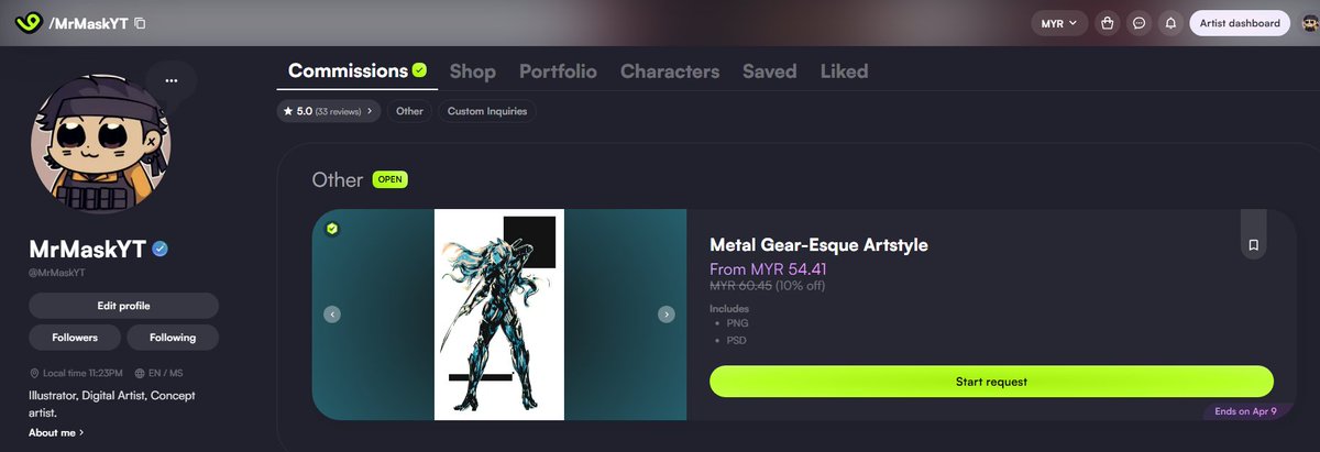 My birthday will be on 8th of April so I'm celebrating it with discount for my commission this week. It will end on 9th of April.
vgen.co/MrMaskYT
