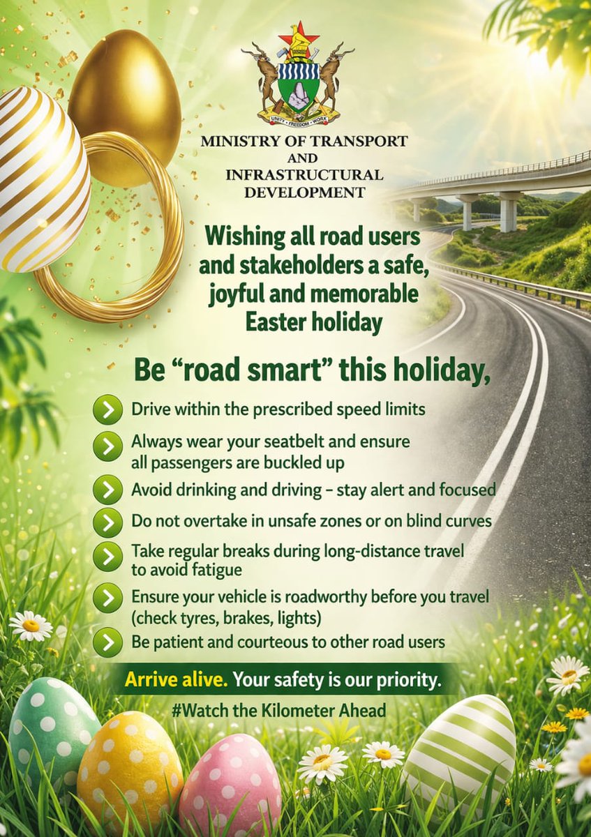 MinistryofTID's tweet image. This Easter, let’s prioritise safety on our roads.
Drive responsibly, stay alert, and look out for one another.

Let's make every journey a safe one.
#WatchTheKilometerAhead #SafetyFirst #EasterTravel #ArriveAlive
