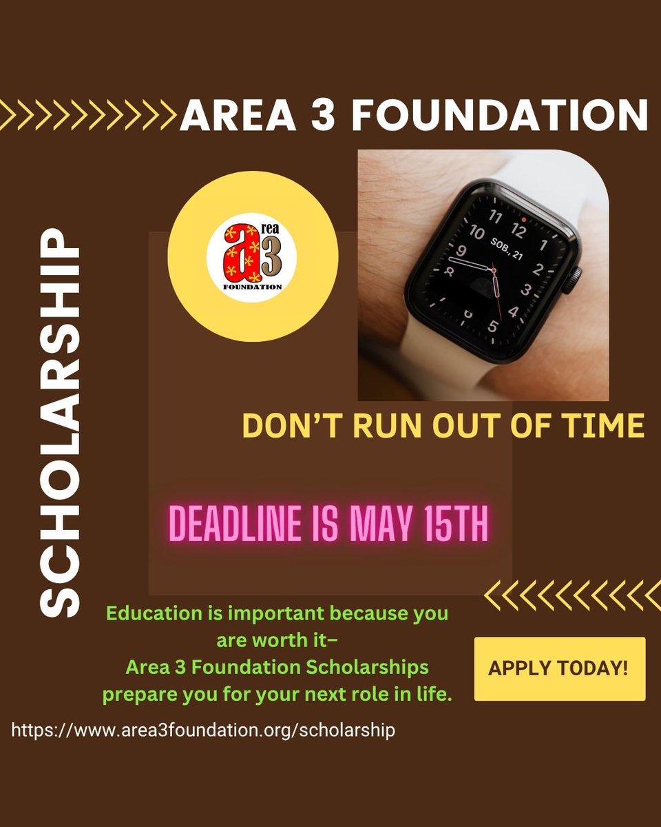 Make sure you or your dependent applies for the 2026-2027 <a href="/area3foundation/">Area 3 Foundation</a> Scholarship. #deadline is 5.15.2026

Click here for application &amp; information 👇
area3foundation.org/scholarship

#college #education #nonprofit #nonprofits #causes #Dept384 #zoocrew #a3f #scholarships