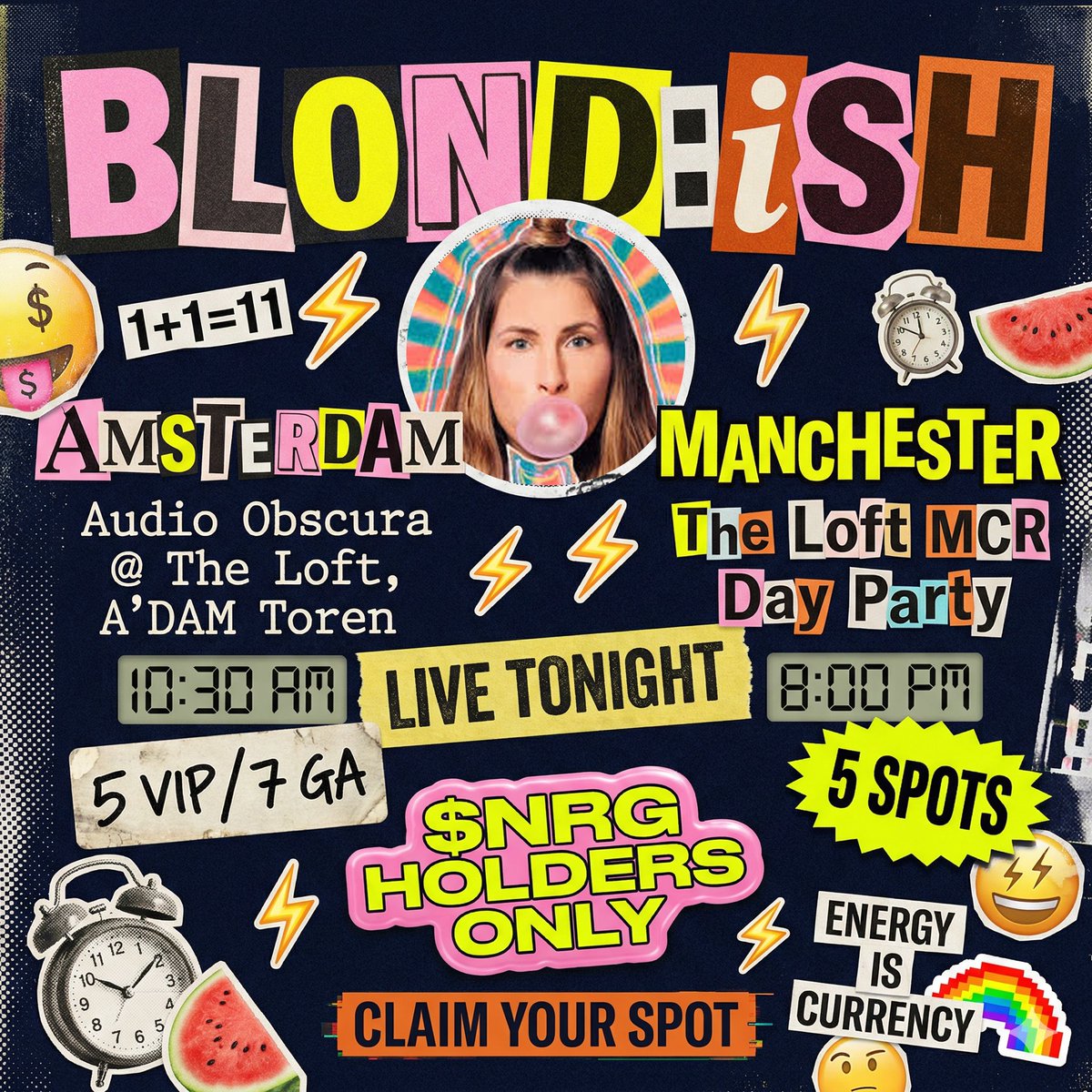 the Fold is meeting IRL. twice today

🇳🇱 Amsterdam, Audio Obscura @ A'DAM Toren
⚡️5 VIP | 7 GA⚡️

🇬🇧 Manchester, The Loft MCR Day Party
⚡️5 spots only. Tiny room, max energy⚡️

$NRG holders, claim your spot
gone = gone