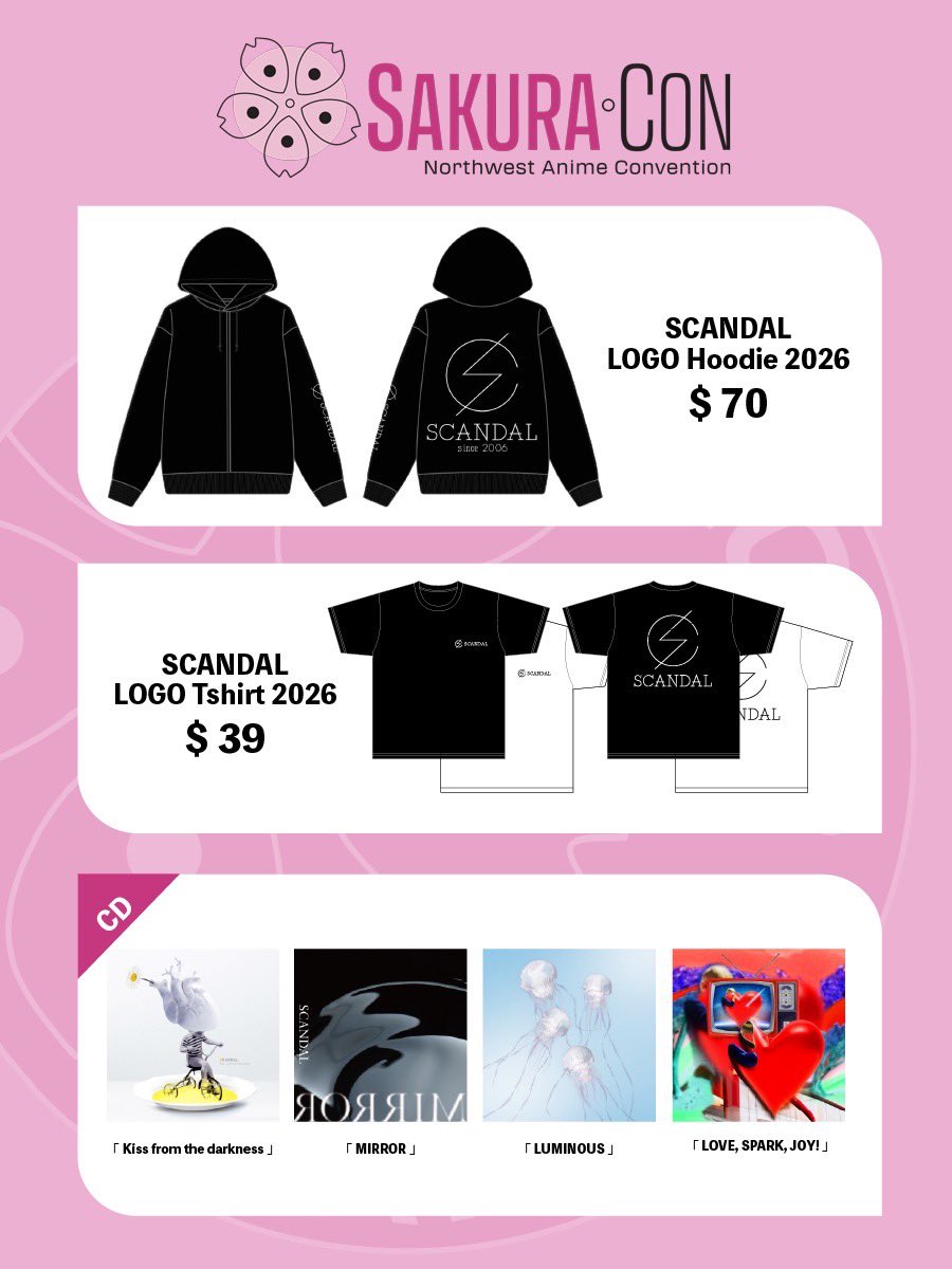 scandal_band's tweet image. Today’s SCANDAL Show
Sakura-Con 2026
at Washongton State Convention Center

MERCH: 10:00 AM
DOORS: 18:00 PM
START: 19:00 PM

sakuracon.org

#SCANDAL 
#sakuracon2026