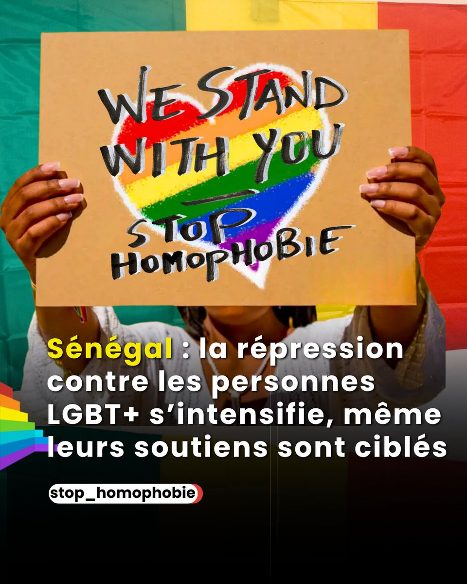 stop_homophobie's tweet photo. 🇸🇳 Sénégal : la répression contre les personnes LGBT+ s’intensifie

Depuis l’adoption d’une loi doublant les peines pour homosexualité, près de 70 arrestations ont déjà eu lieu. Désormais, aider une personne LGBT+ peut coûter jusqu’à 7 ans de prison.

Les femmes lesbiennes sont particulièrement visées, les téléphones sont fouillés, et les médias publient les identités et parfois le statut VIH des personnes arrêtées.

Pour beaucoup, sortir, travailler ou accéder aux soins devient impossible. Certains fuient le pays pour survivre, d’autres restent dans la peur constante.

« Ma mère m’a déclaré que je n’étais plus son fils… je suis devenu la personne que tout le monde déteste », raconte Assane*, réfugié en France. « Fuir n’a pas été un choix, mais au moins je reste en vie. »

La situation au Sénégal illustre une escalade grave des droits humains en Afrique de l’Ouest. Les personnes LGBT+ et leurs soutiens sont exposés à la répression, à la stigmatisation et à la violence.

👉 Informer, relayer, soutenir : la solidarité est essentielle.

🔗 https://t.co/88BtpXDgGQ

#LGBT #Sénégal #DroitsHumains #StopHomophobie #Répression #Solidarité #ExilForcé #LGBTQA #LibertéDAimer #JusticeLGBT #Afrique #Homophobie