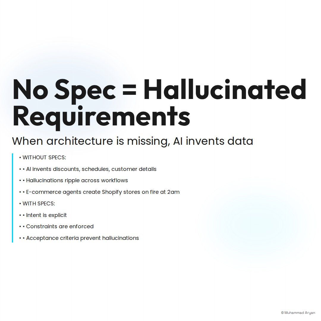 arydbeast's tweet photo. When tests fail, vibe coders rewrite tests. When specs fail, architects fix code.

AI hallucinations ripple across workflows—inventing discounts, schedules, customer details. E-commerce agents without specs = Shopify stores on fire at 2am.

~volro https://t.co/bDwKEfFP8n