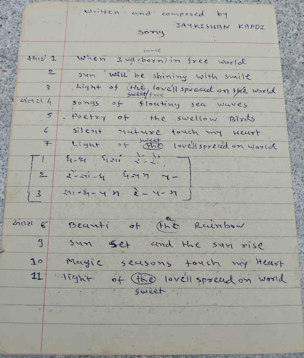 Smt. Anice Paterson - Music Advisor - Leicestershire County Council Letter Dated: December 1990 for me - Jaykishan Kapdi 
I promised her to write lyrics and song in an English Language.
Song "Born in Free World" with lyrics - Music Composition by me.