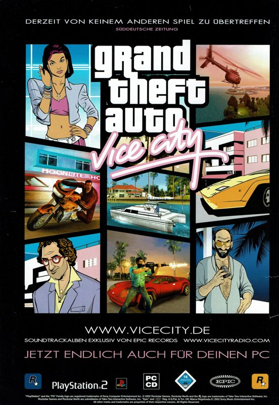 TheGTABase's tweet image. Vice City Print Ad for German GameStar magazine. #GTA
