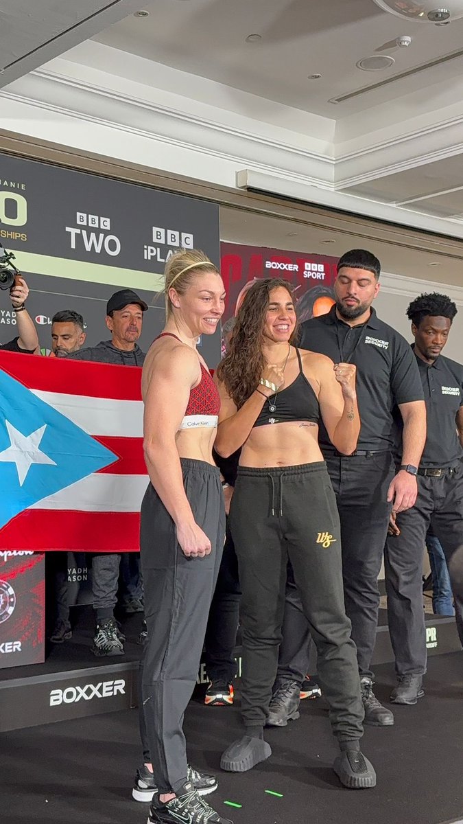 jamsboxingchat's tweet image. Live shots from the Lauren Price 🆚 Stephanie Pineiro weigh-ins in Cardiff ahead of their Saturday night unified world title fight.

#Boxing #PricePineiro #Cardiff #Boxxer #RCB #BoxingFightZone #RedCornerBoxing @NeutralsCorner @JabItBoxing