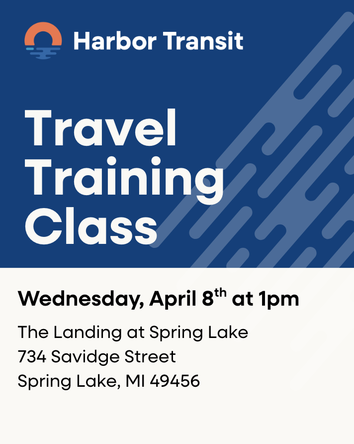 harbor_transit's tweet photo. Join us at Harbor Transit's next Travel Training class to learn all about our services, ask questions, and go for a bus ride 🚍 Wednesday, April 8th from 1-2pm, and The Landing in Spring Lake, a @Samaritas location. 734 Savidge Street, Spring Lake, MI 49456 https://t.co/qCS2rrNCzv