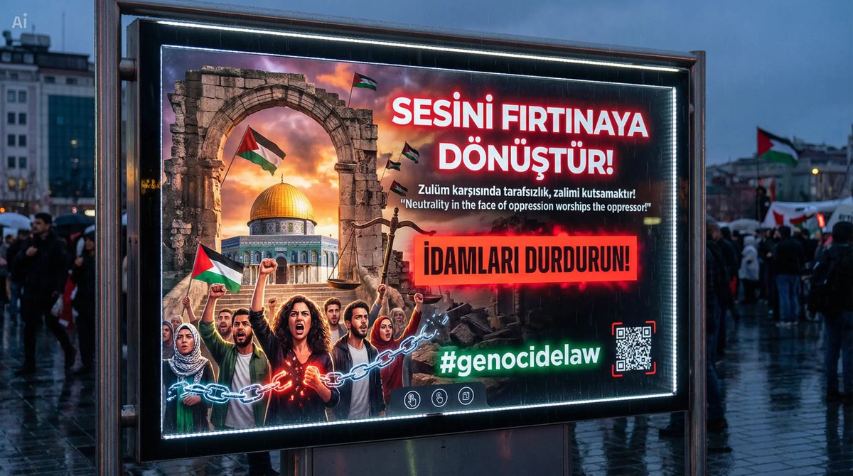 “SESİNİ FIRTINAYA DÖNÜŞTÜR!

Mescid-i Aksa'ya sahip çık.

idamları durdurun! 
📌 #genocidelaw
