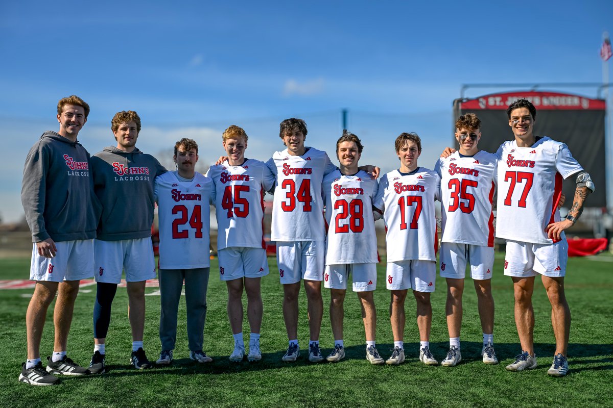 StJohnsLax's tweet image. Honoring our seniors tomorrow! 🎉 

Ceremony begins at 11 a.m. with faceoff set for 12 p.m. Let’s give our seniors the sendoff they deserve! 👏

#RedStorm #SeniorDay