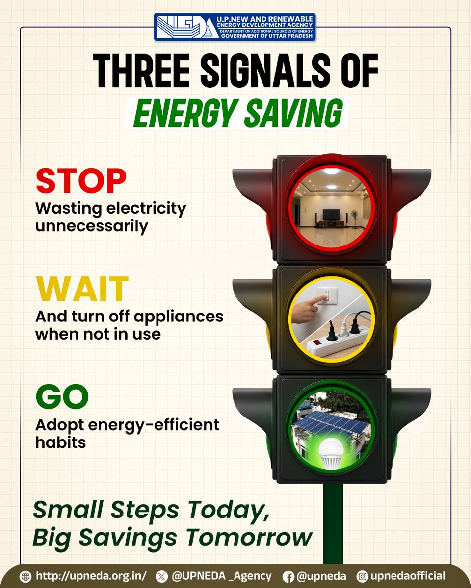 UPNEDA_Agency's tweet image. Save Electricity, Save Money , Simple Energy Saving Tips for Every Home
Stop wasting electricity unnecessarily, switch off appliances when not in use and adopt energy-efficient habits to reduce your electricity bills and protect the environment. 

#UPNEDA #EnergySaving