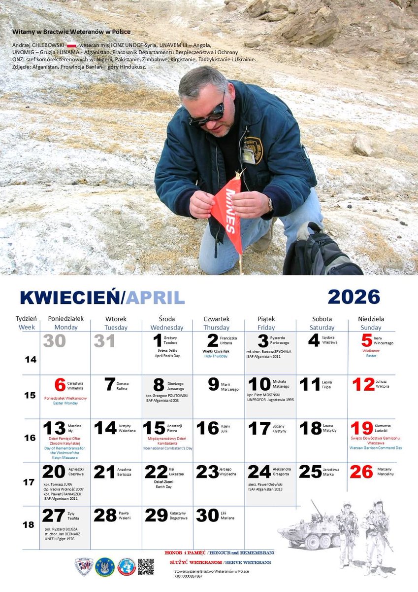 BWeteranow's tweet photo. 👉Kwiecień to miesiąc w którym poległo i zmarło 8️⃣ żołnierzy.
Cześć Ich Pamięci 🕯️

Na zdjęciu Andrzej Chlebowski, weteran Bractwa Weteranów w Polsce 🇵🇱, uczestnik misji ONZ 🇺🇳🫡

#BractwoWeteranow
#TakieJestBractwo
#ChwalaBohaterom 
#Pamietamy
#RazemMozemyWiecej https://t.co/1AofeMCAOP